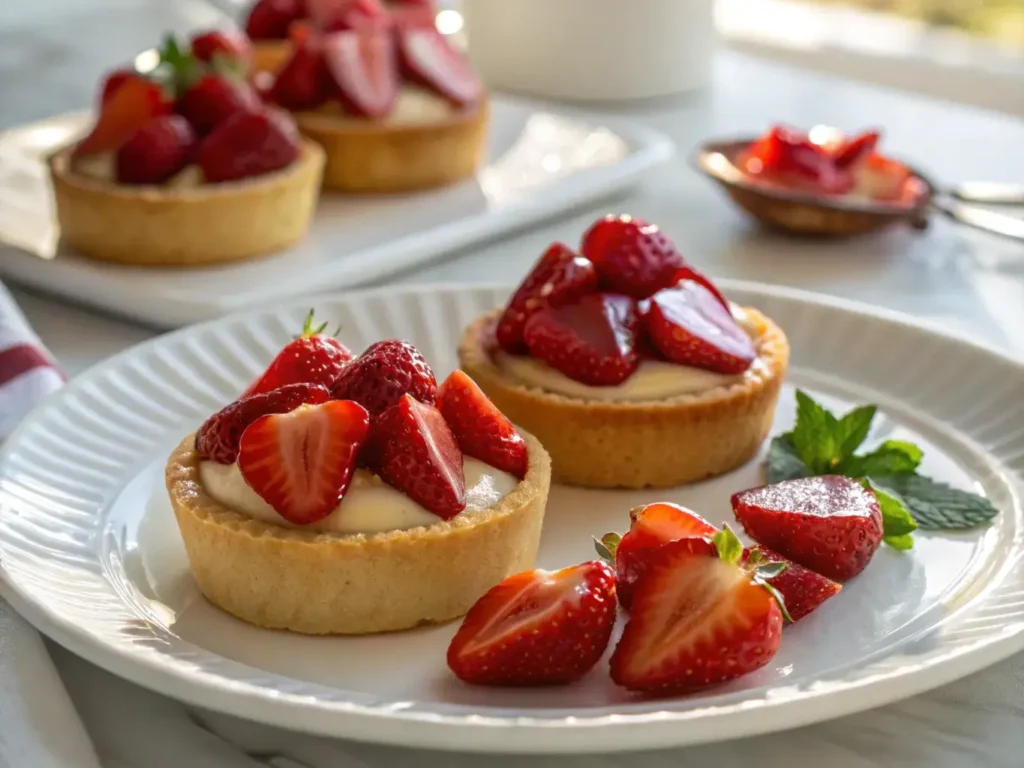 Mini strawberry tarts with fresh berries and mint