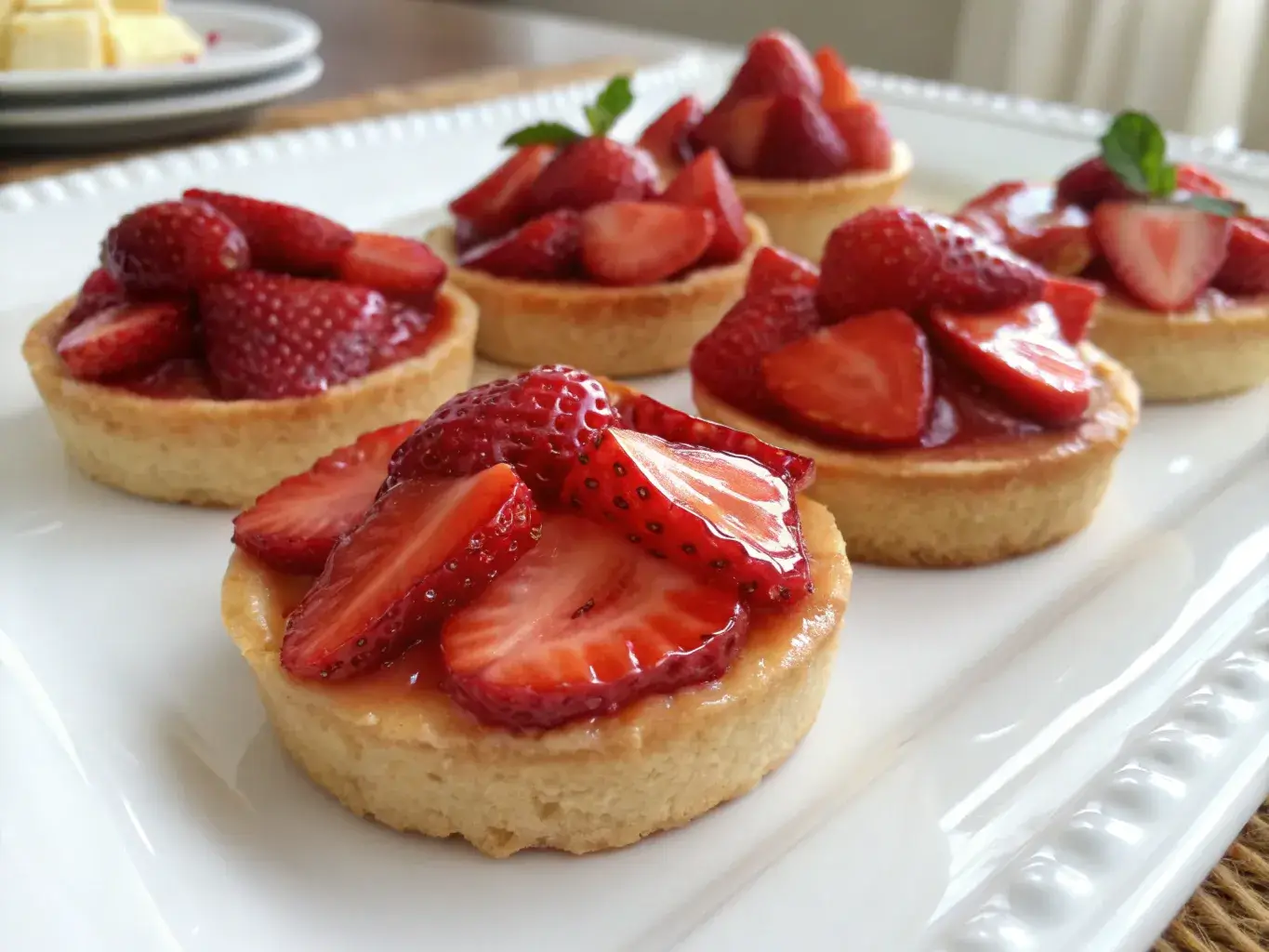 Mini strawberry tarts with fresh berries and mint