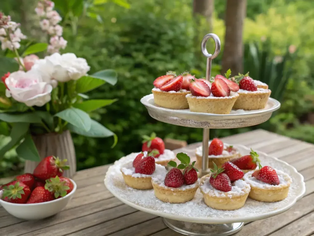 Mini strawberry tarts on dessert tier stand