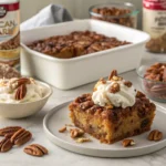 Pecan dump cake with vanilla ice cream