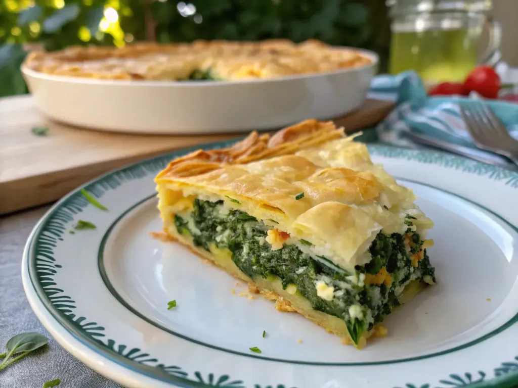 Phyllo crust quiche slice on a plate