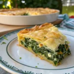 Phyllo crust quiche slice on a plate