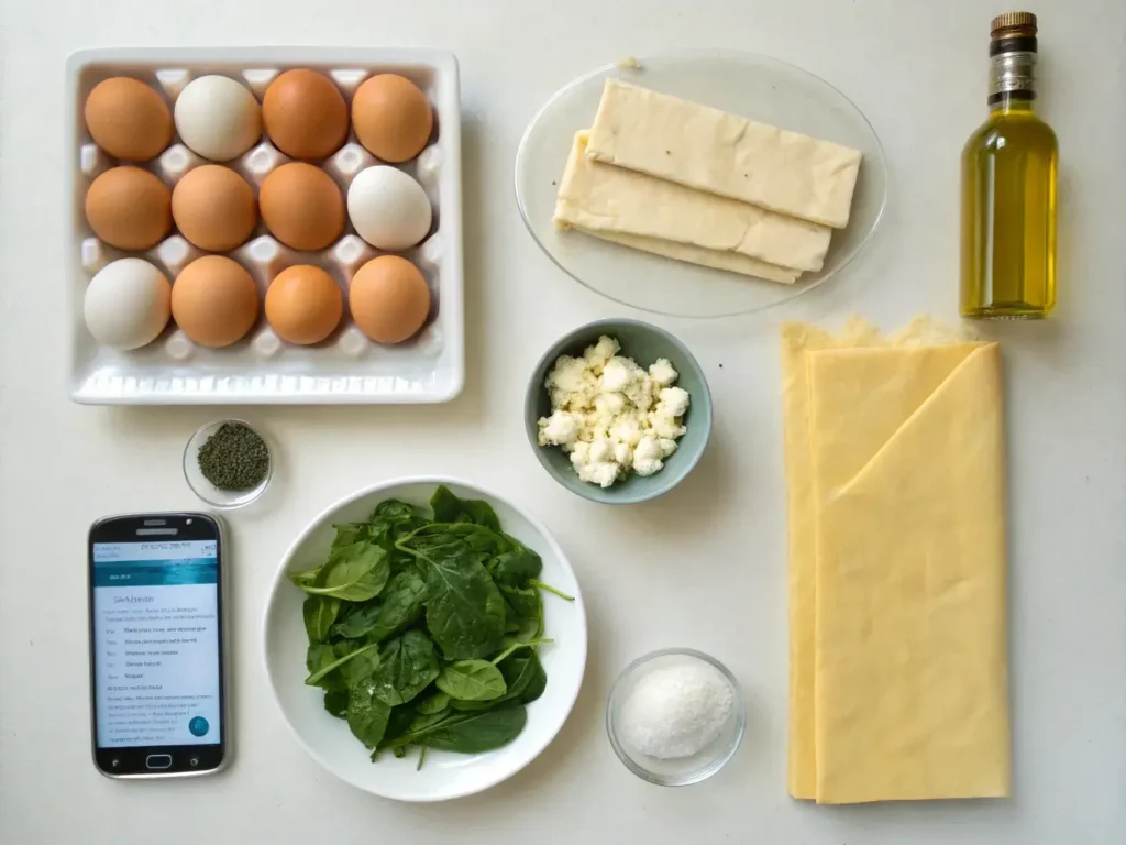 Ingredients for phyllo crust quiche