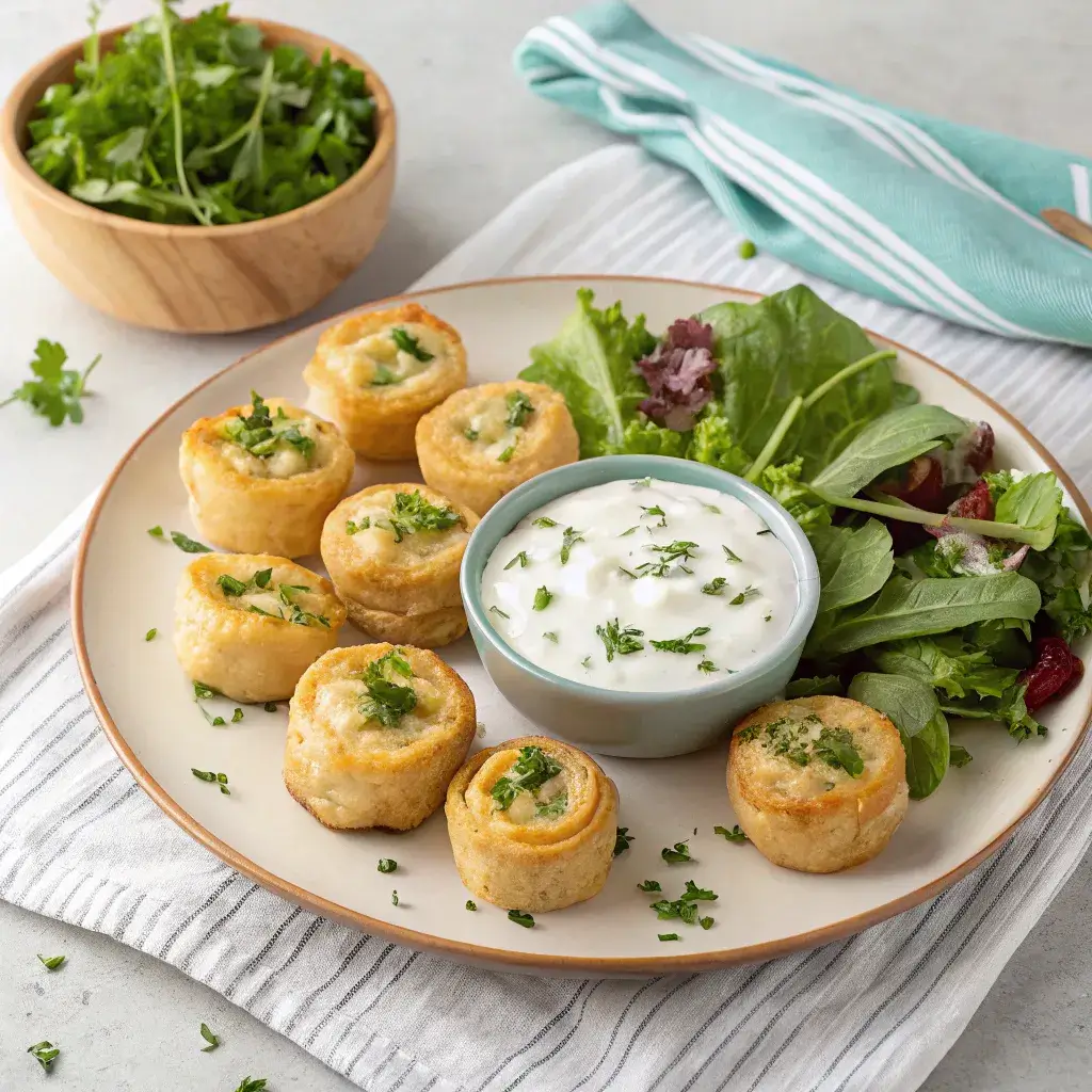 mini potato filled pastry with dip appetizer