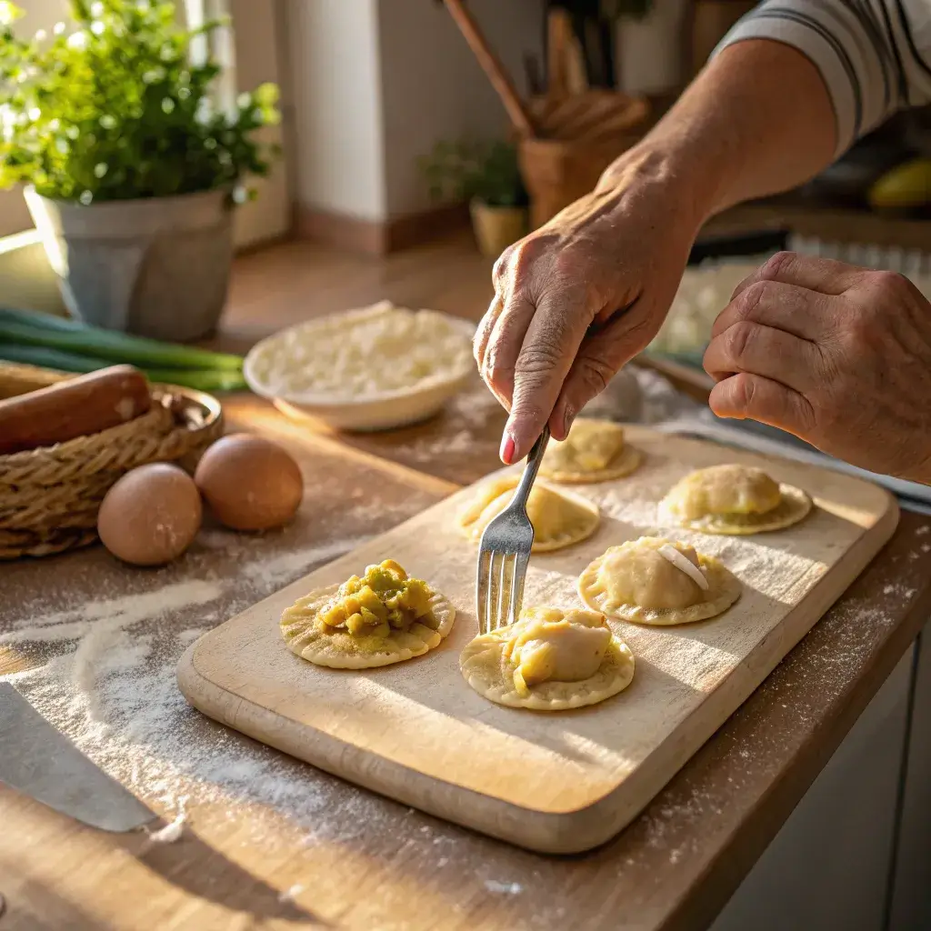 shaping potato filled pastry homemade snack