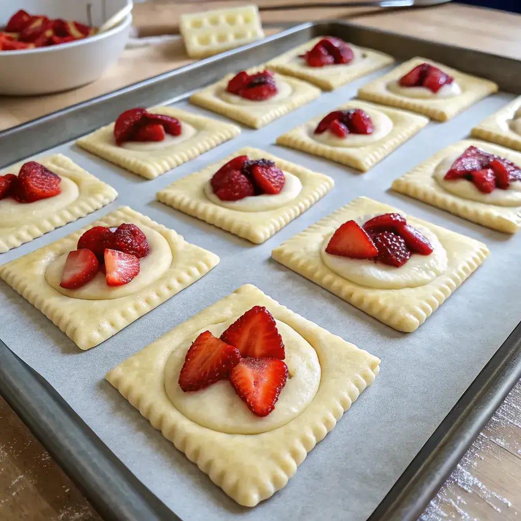 Unbaked strawberry puff pastry ready for the oven