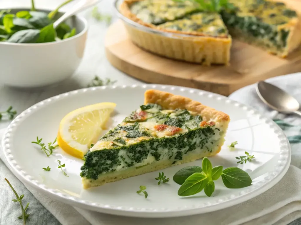 Spanakopita-style phyllo crust quiche slice