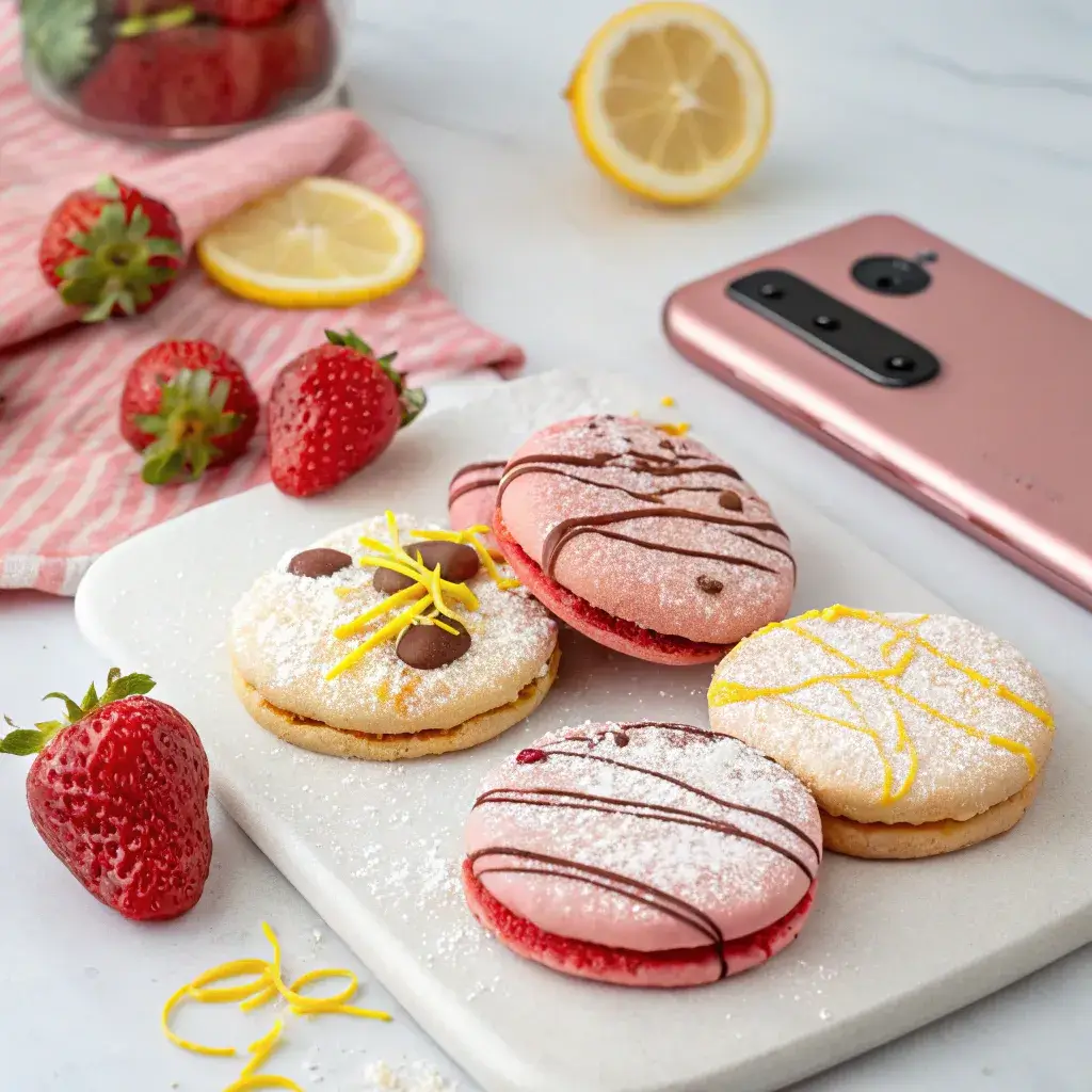 Different variations of strawberry cheesecake cookies