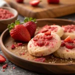 Gluten-free strawberry cookies on rustic plate