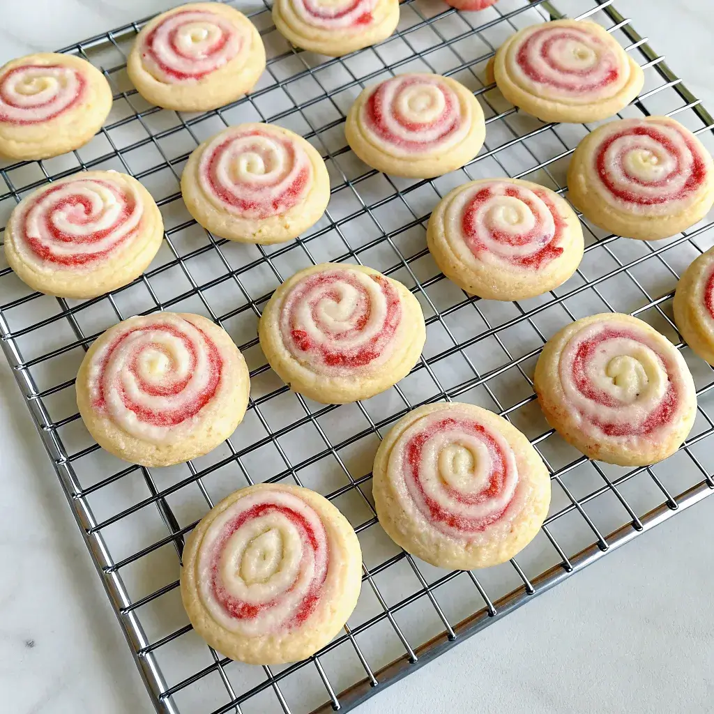 Strawberry cream cheese cookies on cooling rack