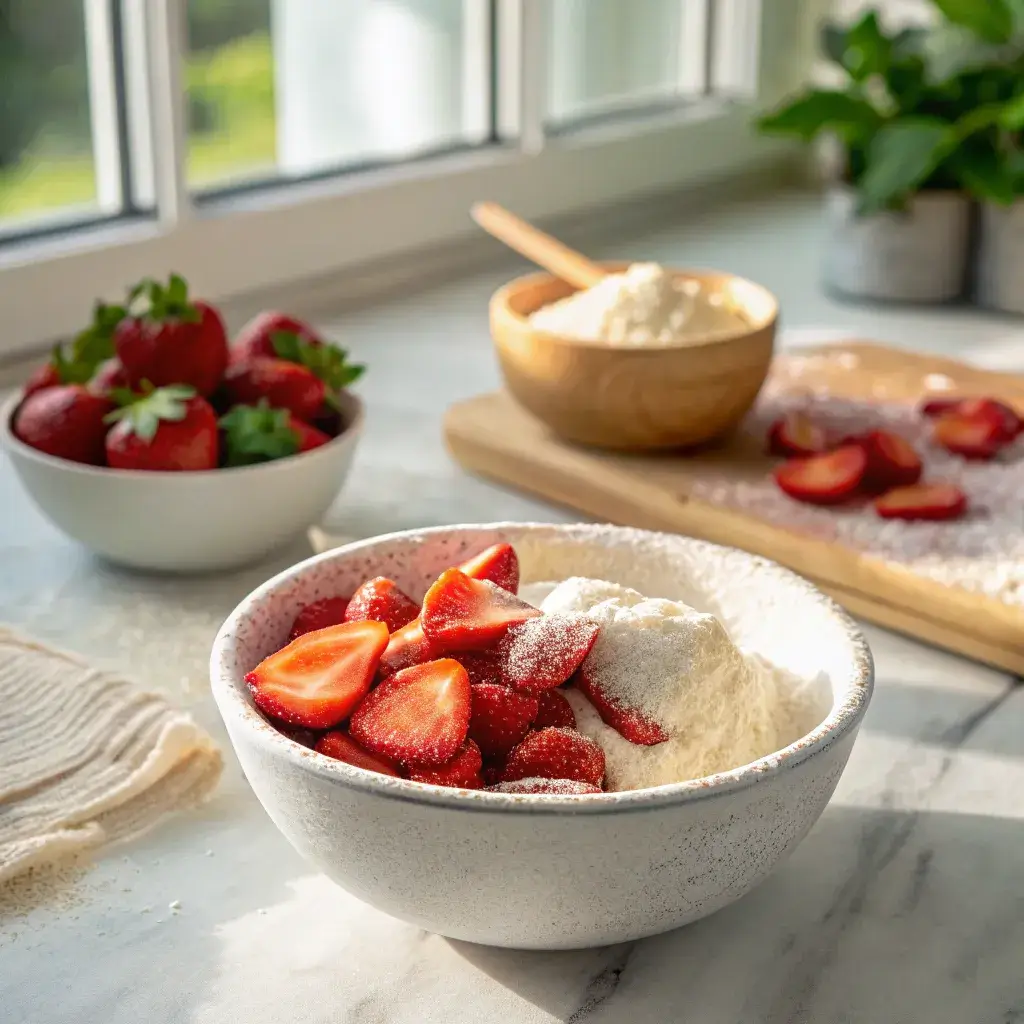 Freeze-dried strawberries with gluten-free flour