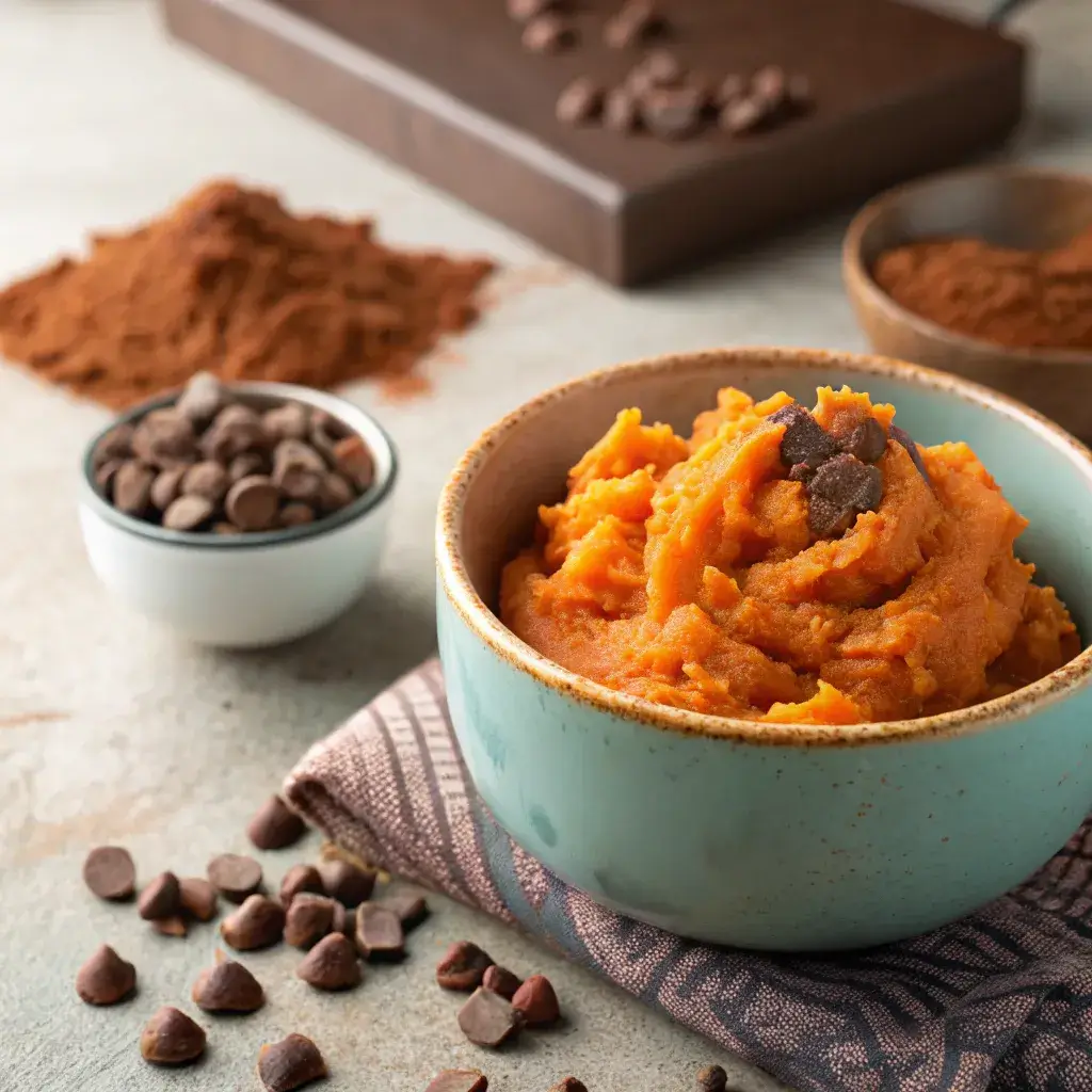 A close-up of gluten-free sweet potato brownies with rich chocolate flavor.