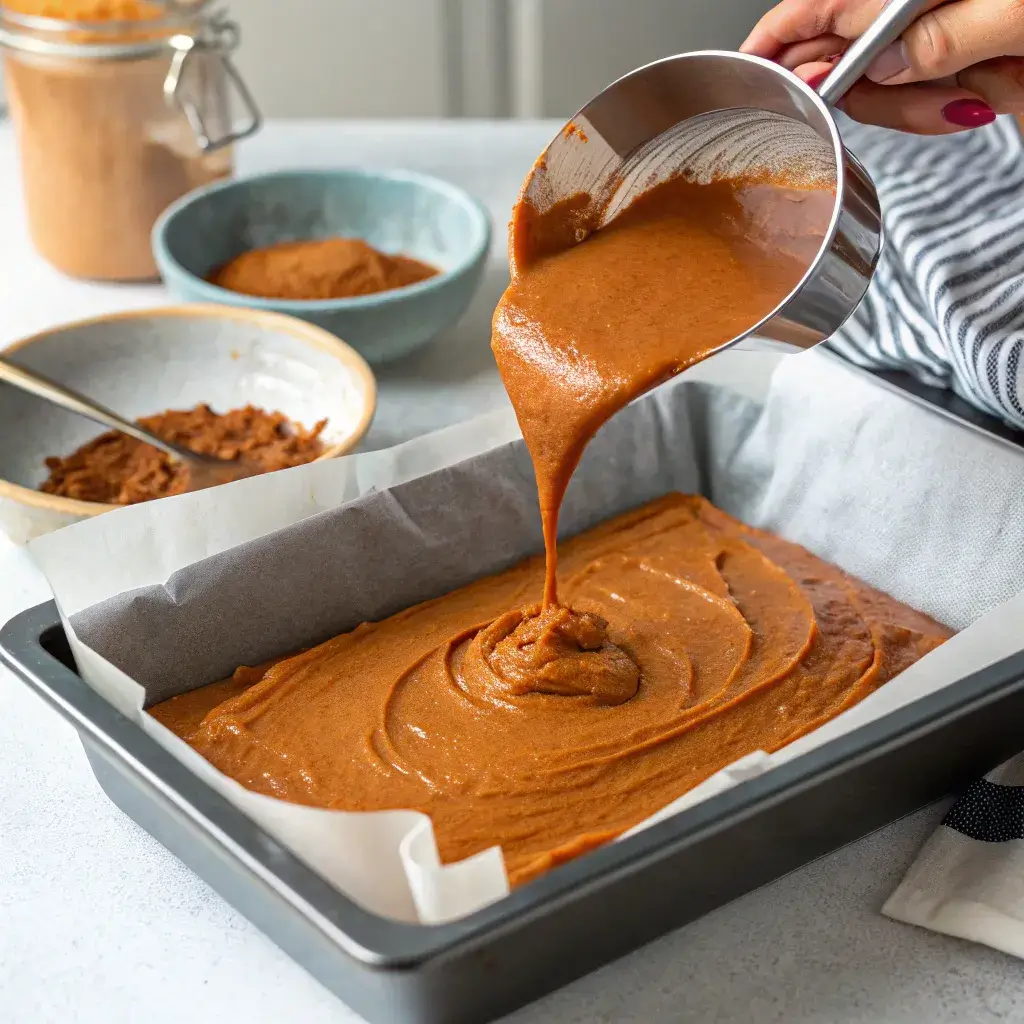 Sweet potato brownie batter in baking pan