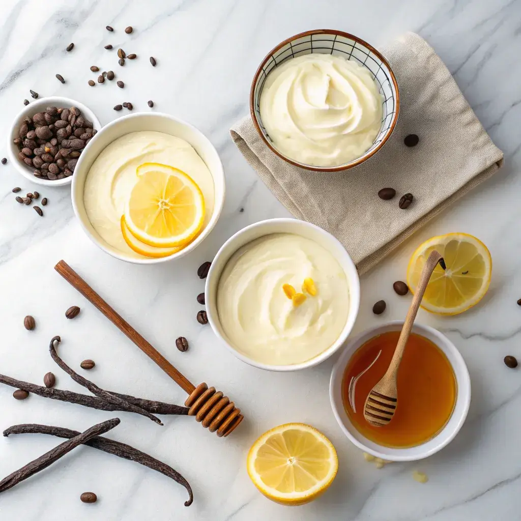 Ingredients for tart frozen yogurt on counter