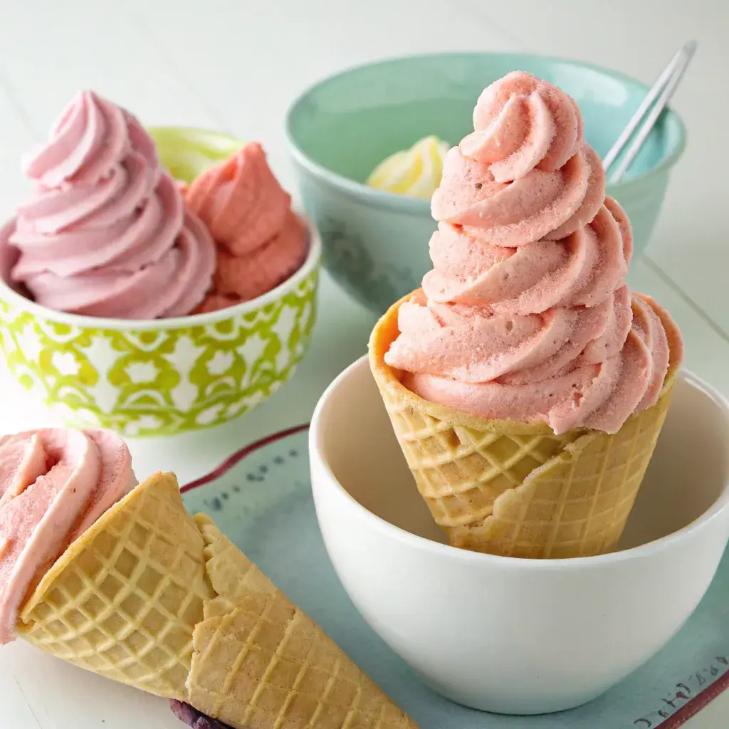 Tart frozen yogurt scooped into cones