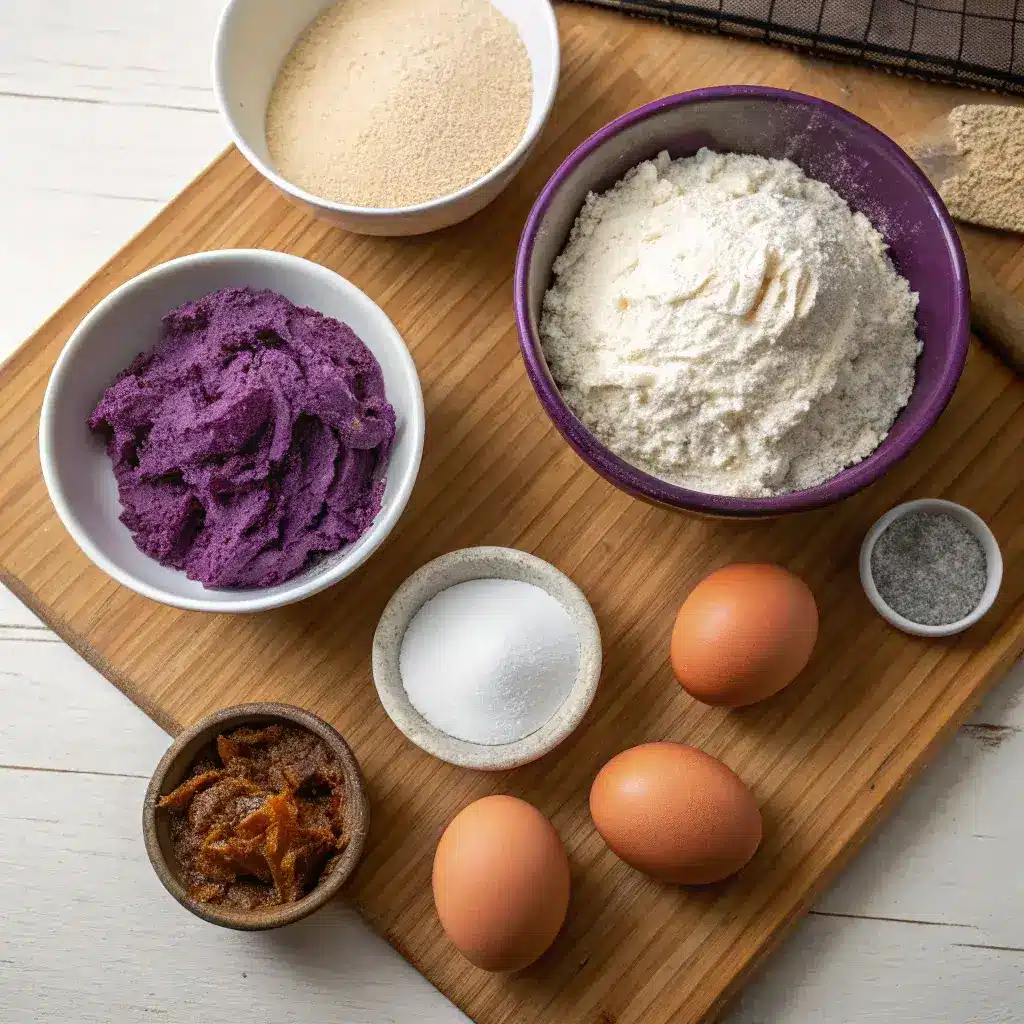 Ingredients for baking ube cupcakes