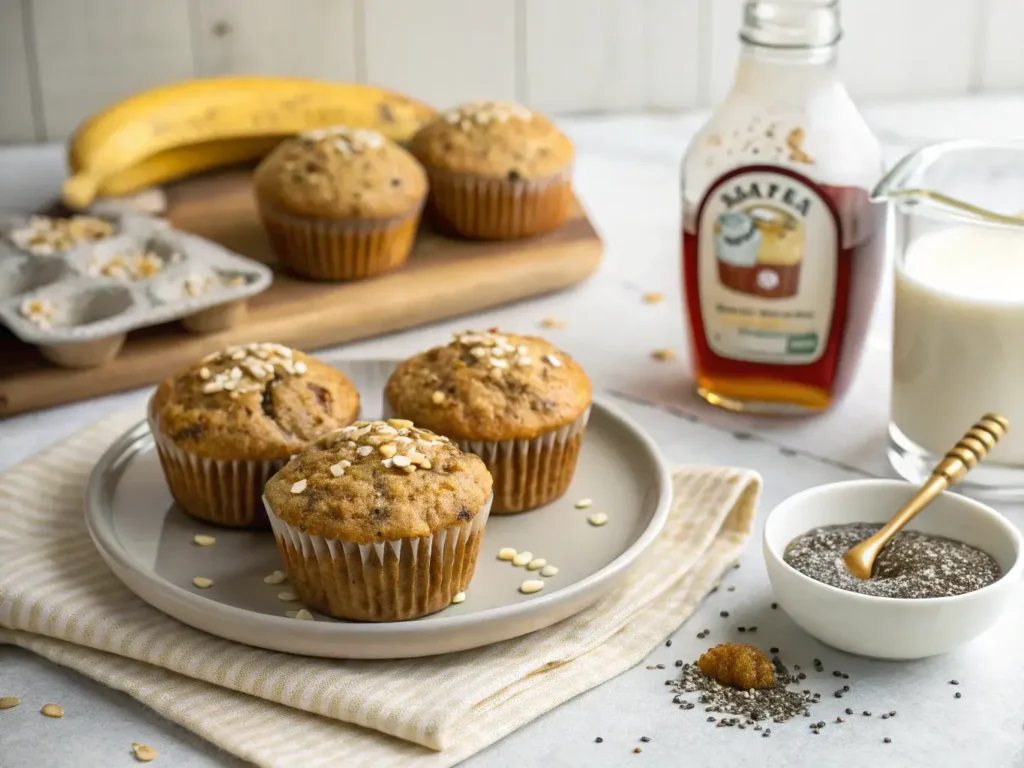 vegan banana oat chia muffins with almond milk