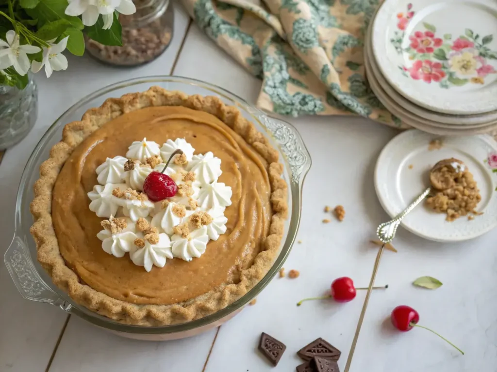 Full Dolly Parton peanut butter pie with Southern-style presentation