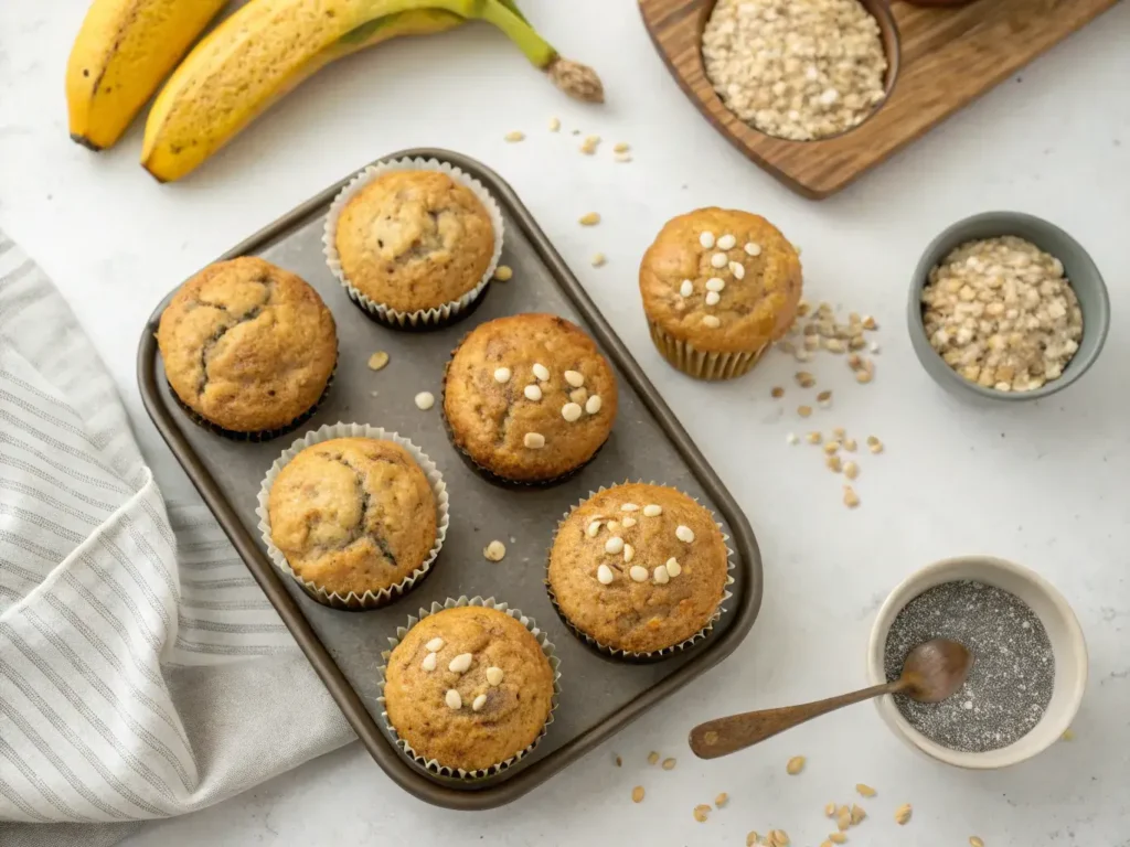whole wheat banana and chia oat muffins