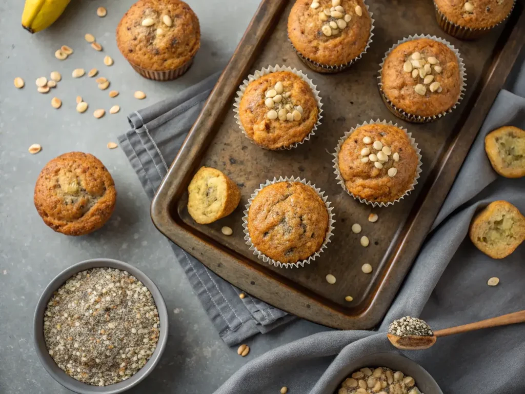 whole wheat banana and chia oat muffins