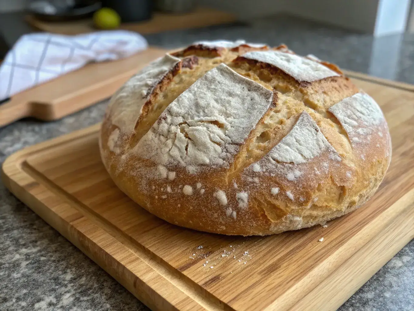 Bolted flour in sourdough bread rustic boule loaf
