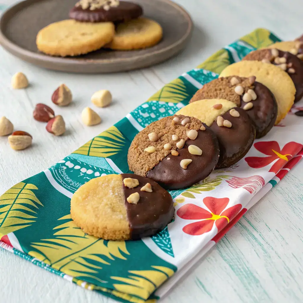 Hawaiian macadamia shortbread cookies dipped in chocolate