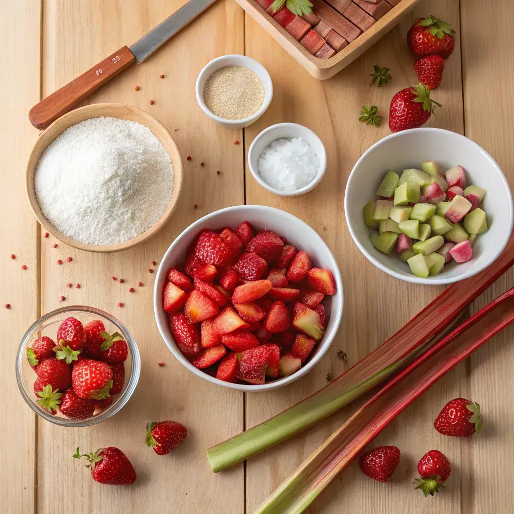 ingredients for strawberry rhubarb cobbler