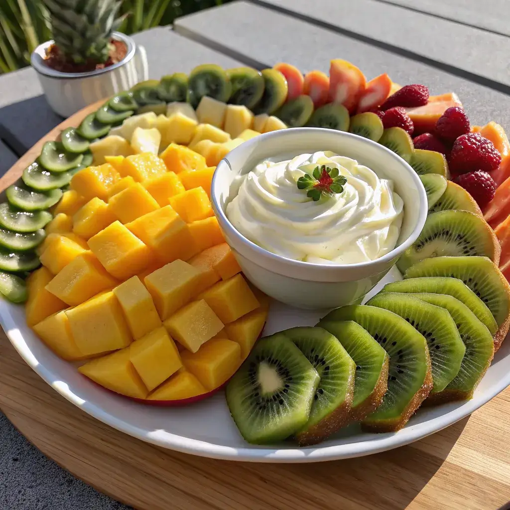 Mascarpone with tropical fruits platter