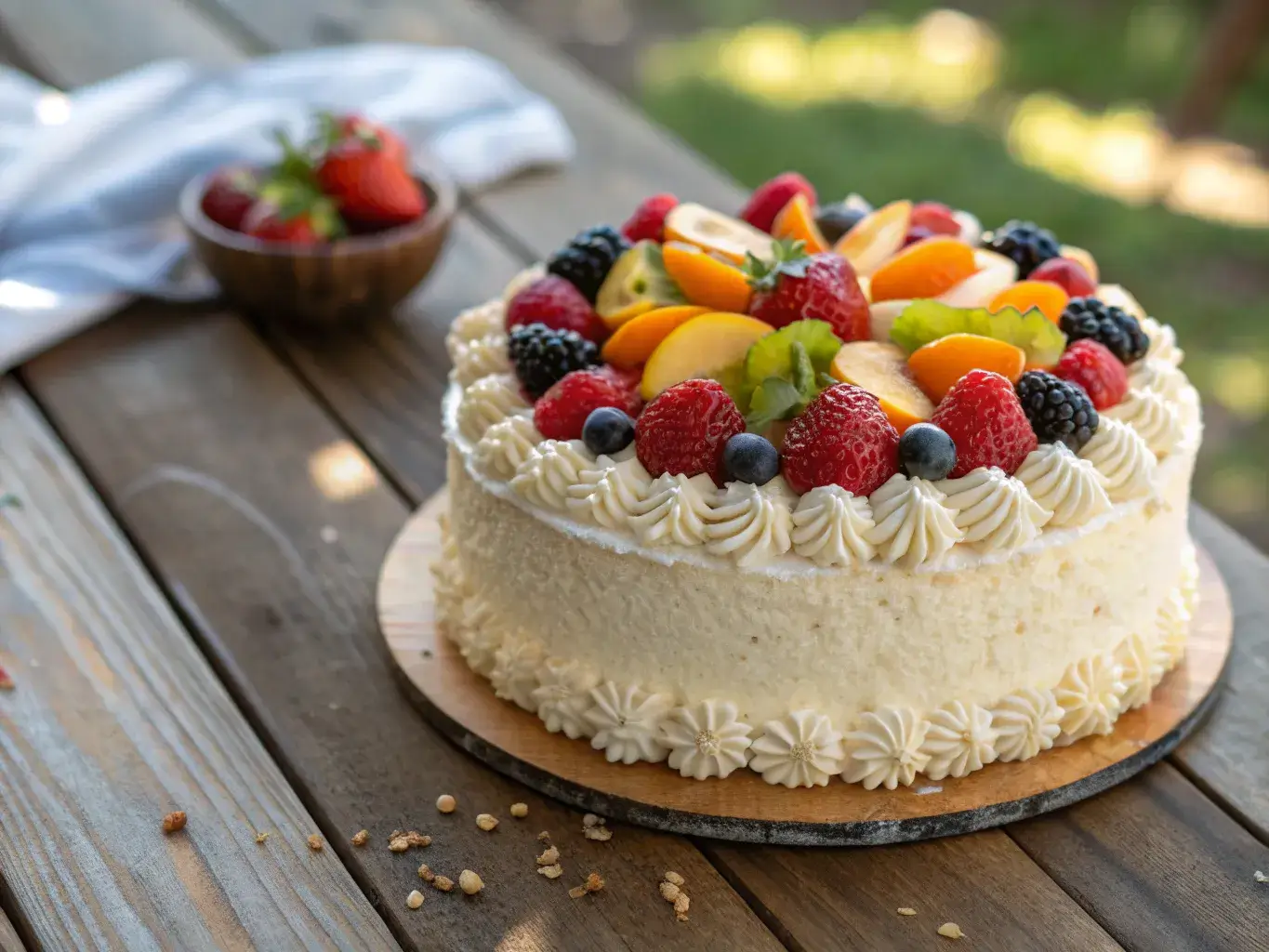 Gluten free birthday cake with fruit topping
