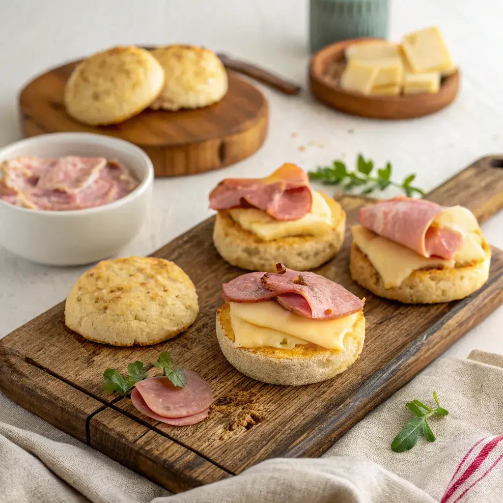luten-free maque-style Mexican biscuits with ham and cheese