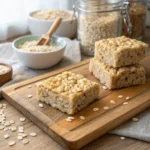 Healthy Rice Krispie treats on a wooden counter