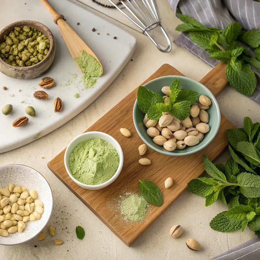 natural ingredients for mint green color in Italian desserts