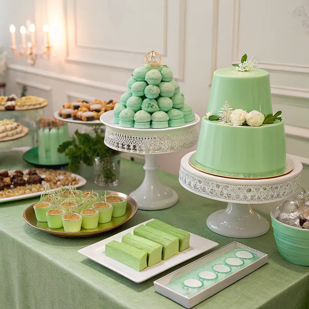 mint green color Italian dessert table