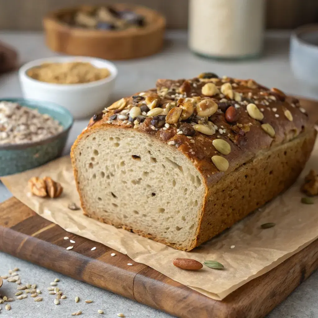 Freshly baked protein sourdough bread batard loaf