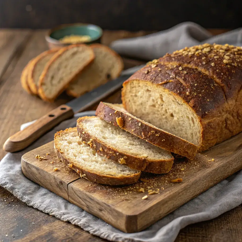 Protein sourdough bread sliced loaf with hearty crumb