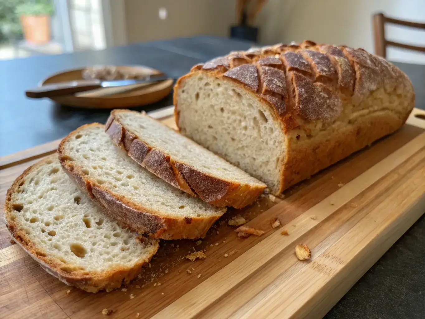 Protein sourdough bread sliced loaf with hearty crumb