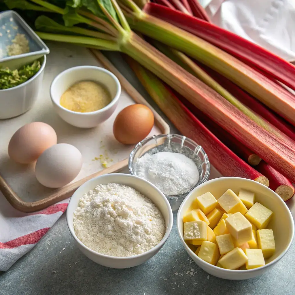 Ingredients for rhubarb cake recipe
