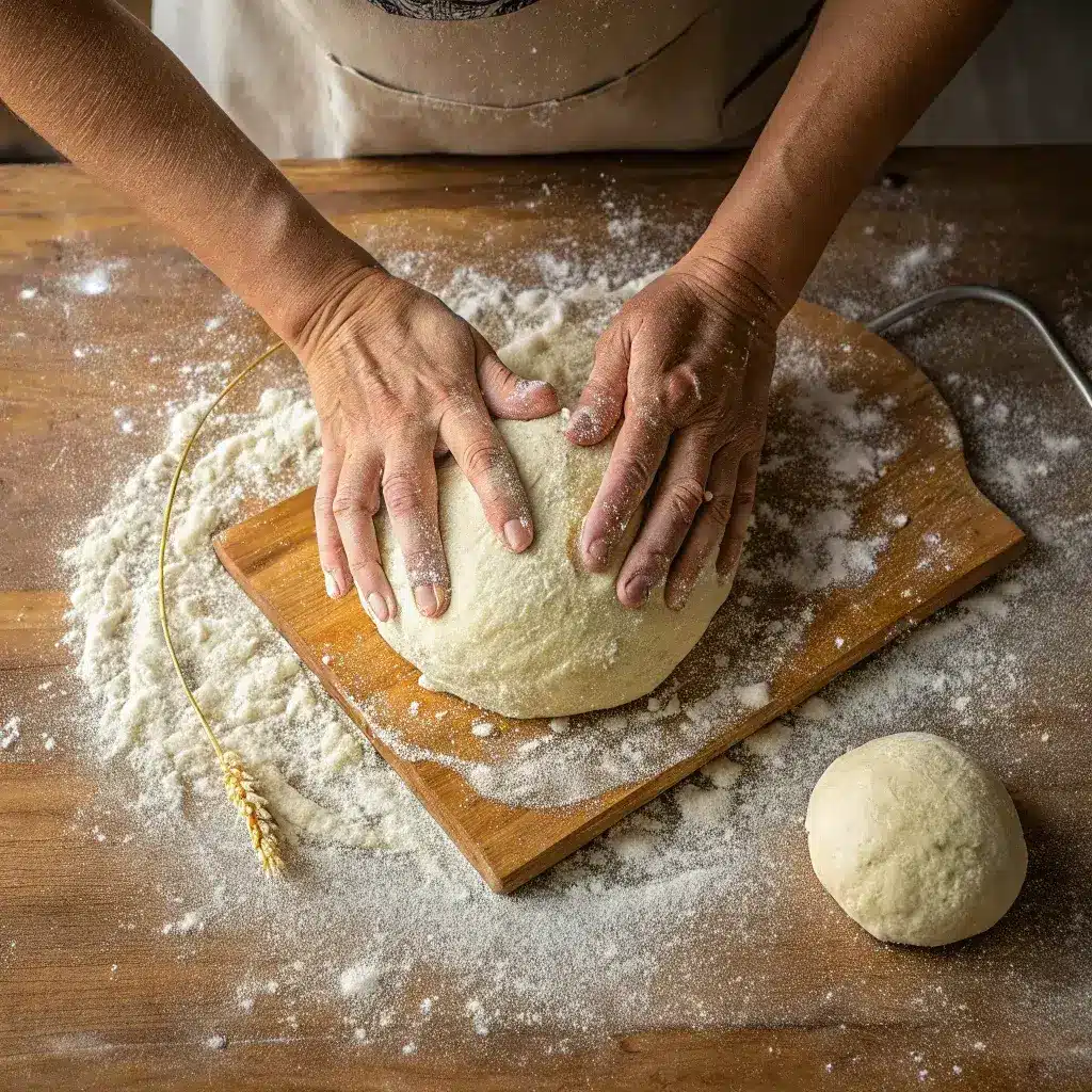 Shaping bolted flour in sourdough bread dough
