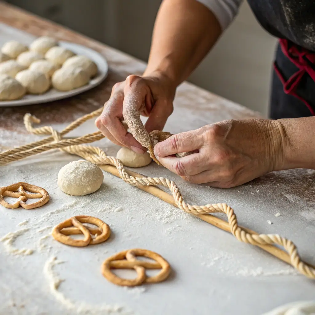 Shaping sourdough discard pretzel bites dough