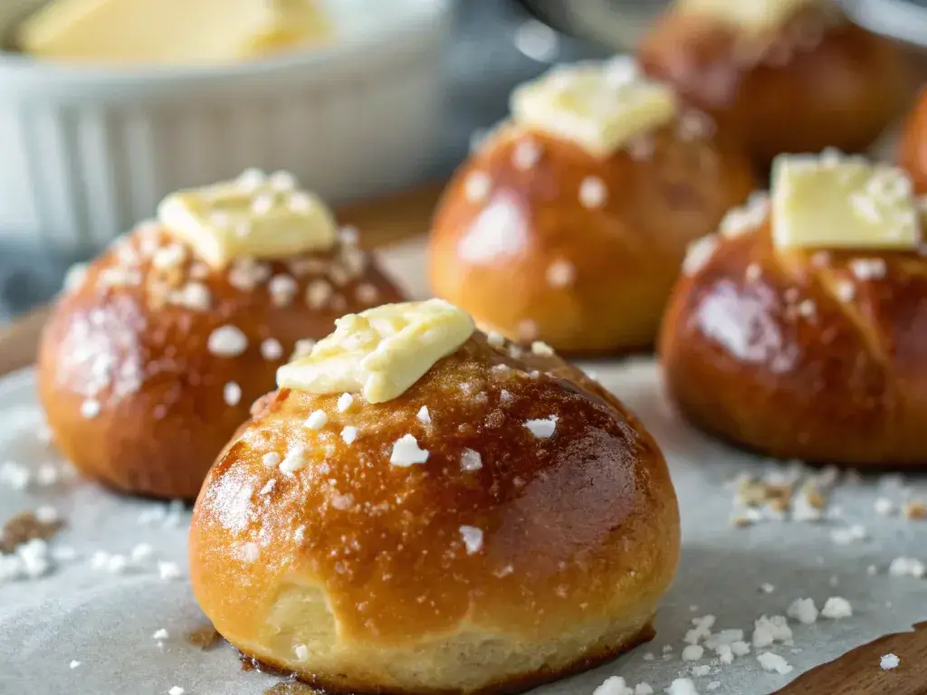 Sourdough discard pretzel bites in rustic bowl