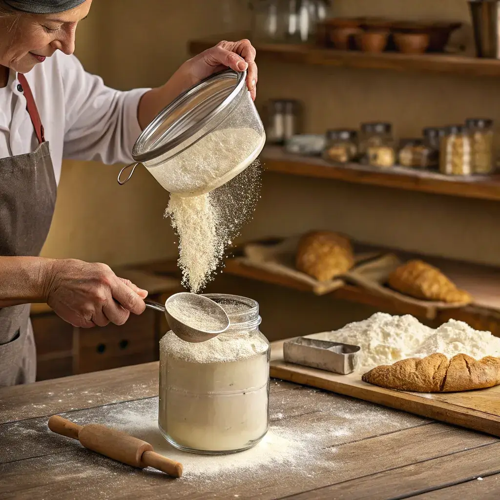 Shaping bolted flour in sourdough bread dough
