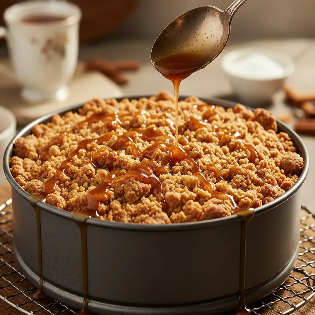 drizzling-cinnamon-apple-glaze-on-crumb-cake
