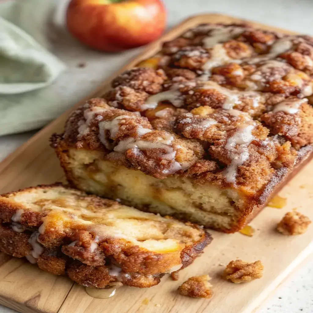 Freshly baked Easy Amish Apple Fritter Bread with sweet glaze