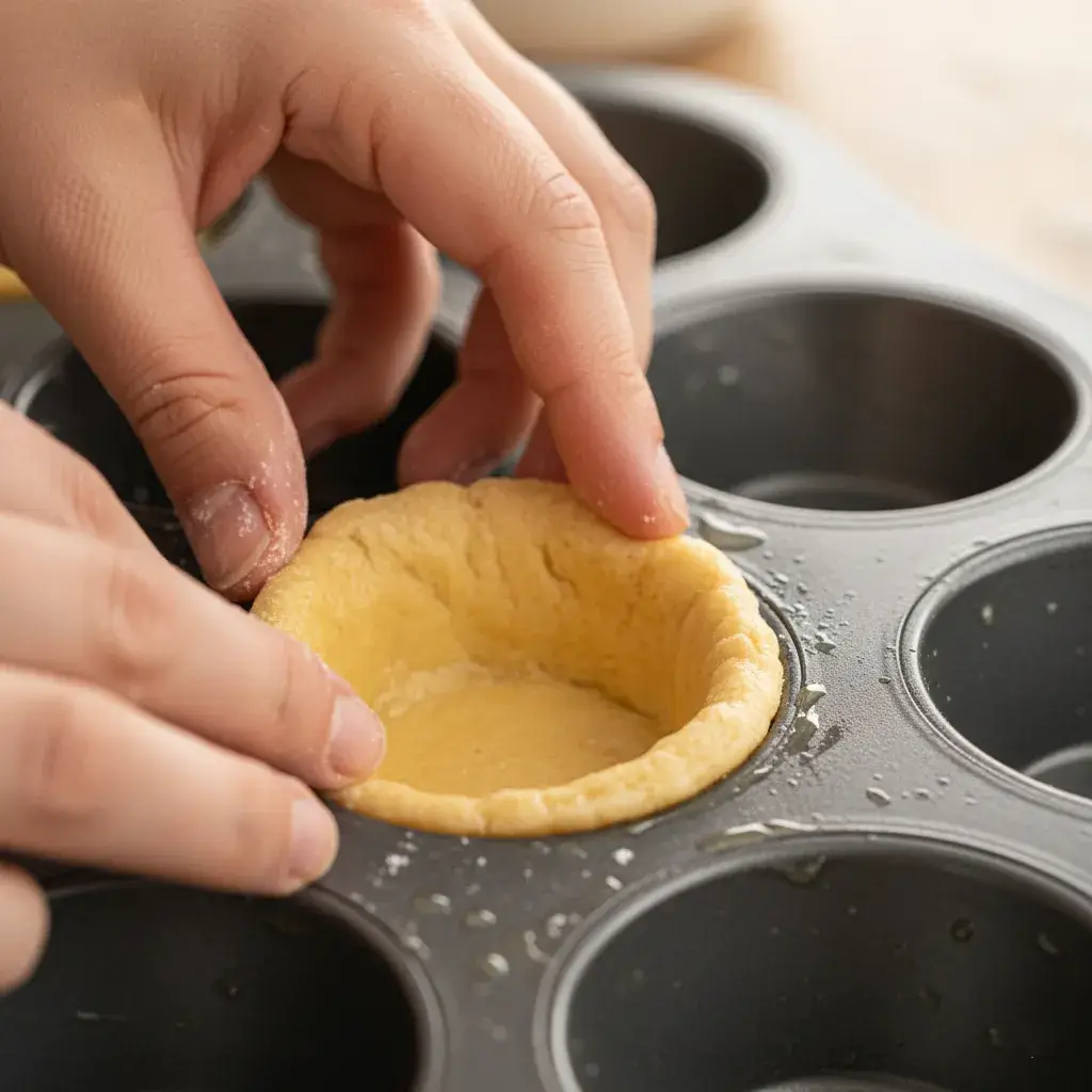 pressing dough for mini chicken pot pie crust