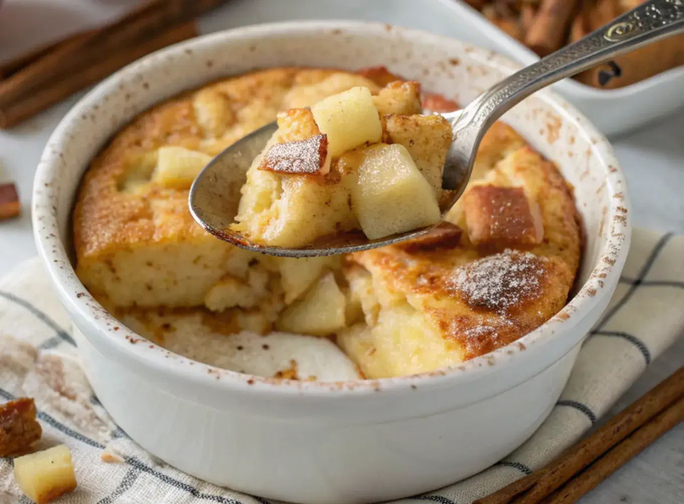 warm apple cinnamon cottage cheese bake in a bowl