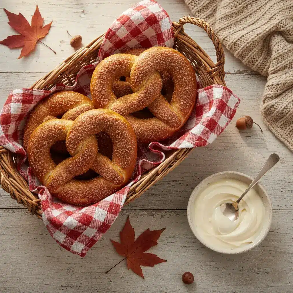 serving basket of cinnamon sugar soft pretzels