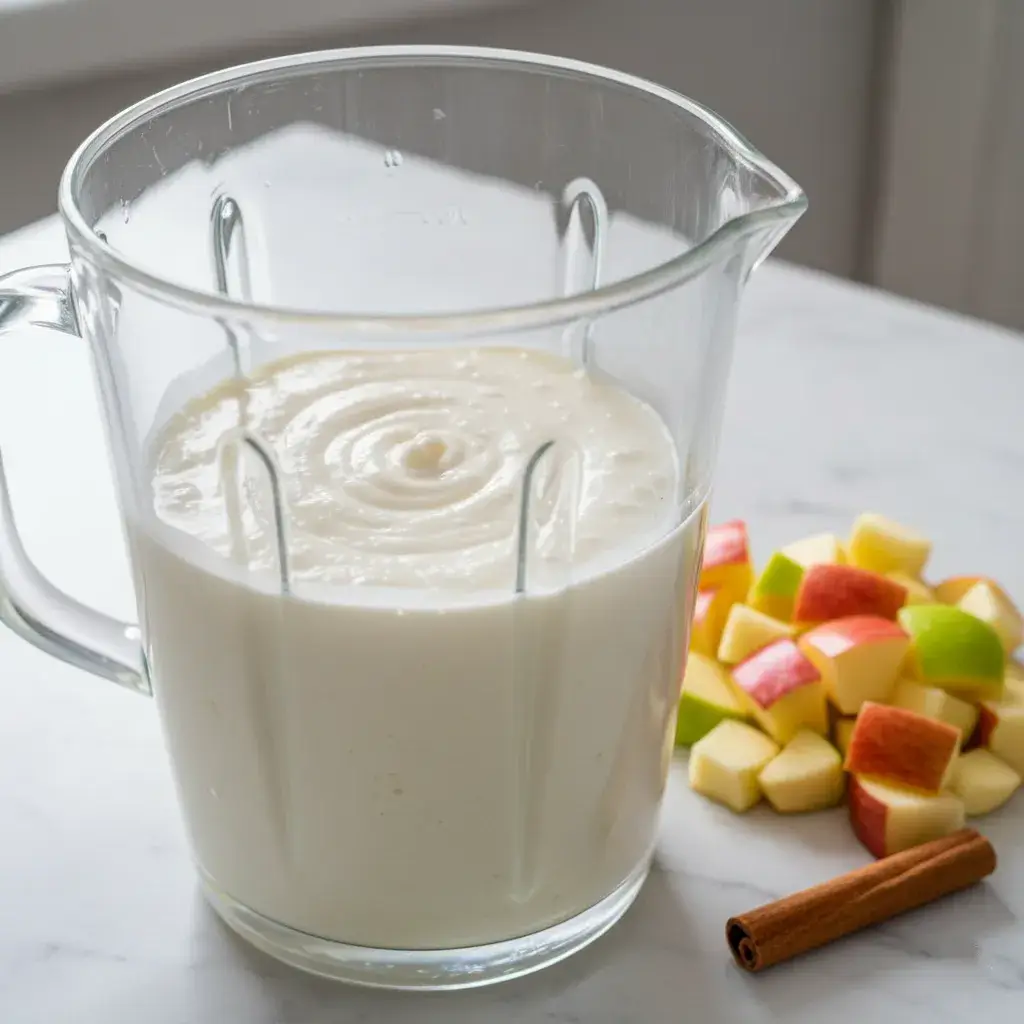 blending the batter for apple cinnamon cottage cheese bake