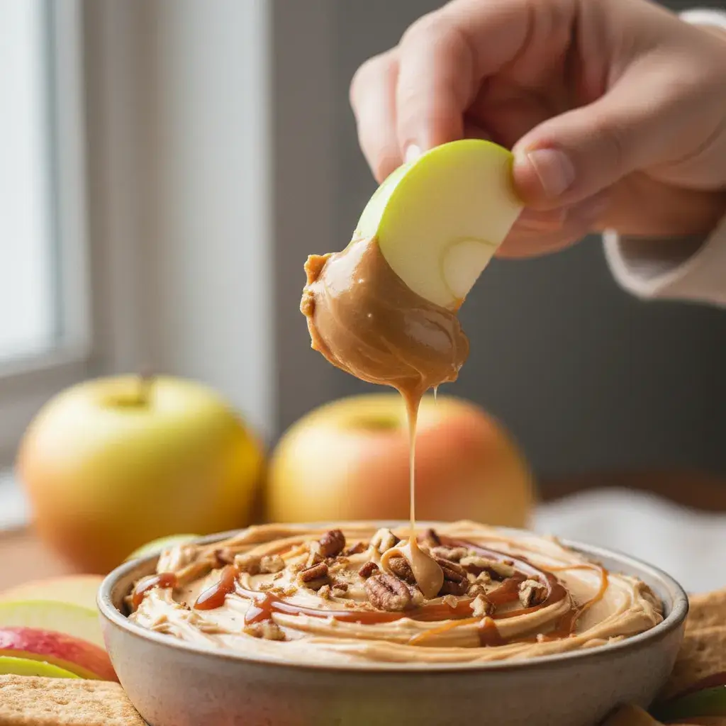dipping-apple-slice-into-cheesecake-dip