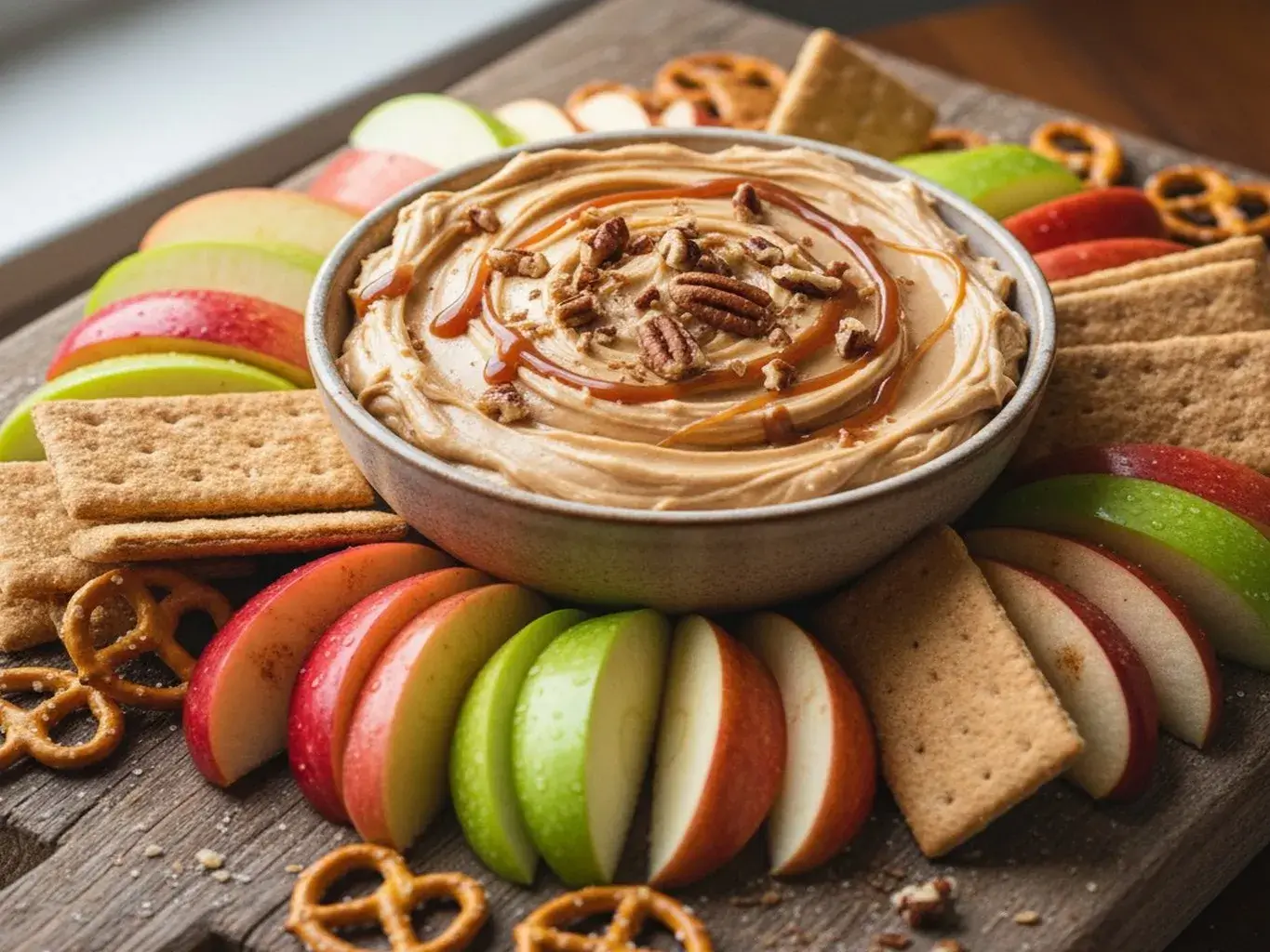 creamy-caramel-apple-cheesecake-dip-platter