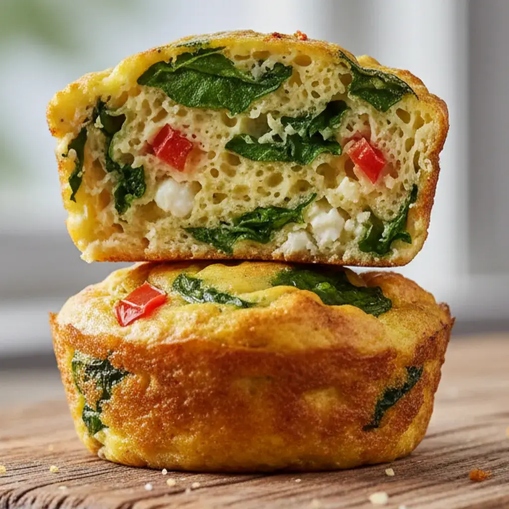 fluffy high protein egg muffins with cottage cheese on a wooden board